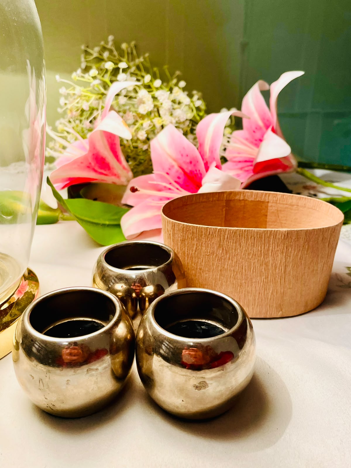 3pc Queen Anne Silver Round Candle Holder Set 7cm