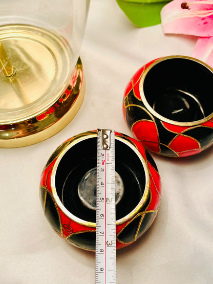 2pc Brass Red Black Decorative Candle Holder Set 8cm