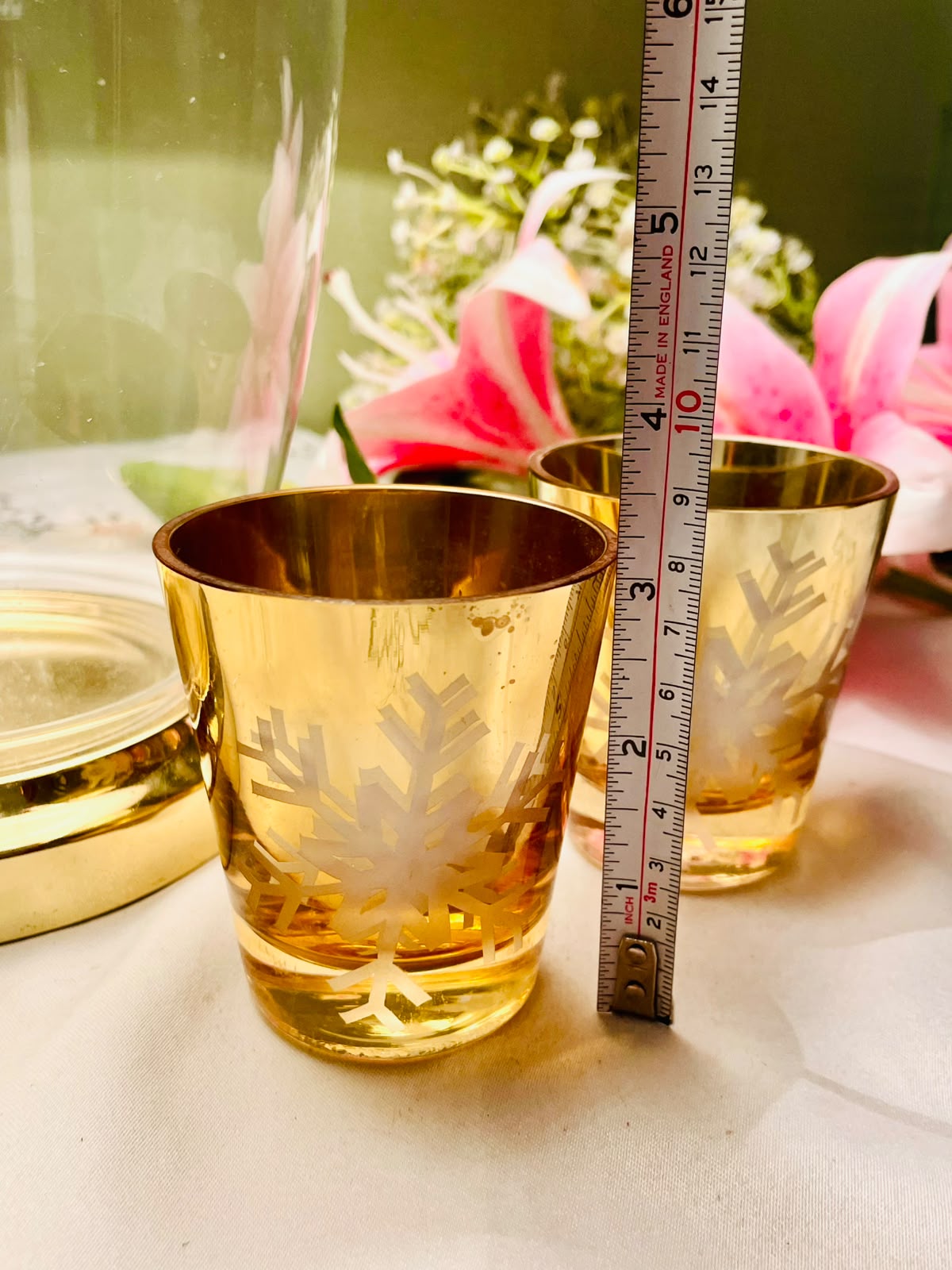 2pc Gold Crystal Snowflake Candle Holder Set 9 cm
