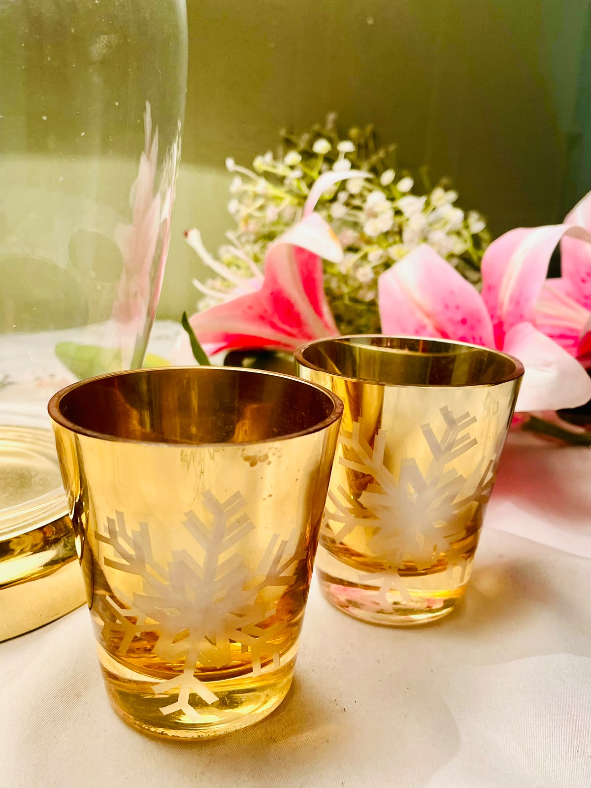 2pc Gold Crystal Snowflake Candle Holder Set 9 cm