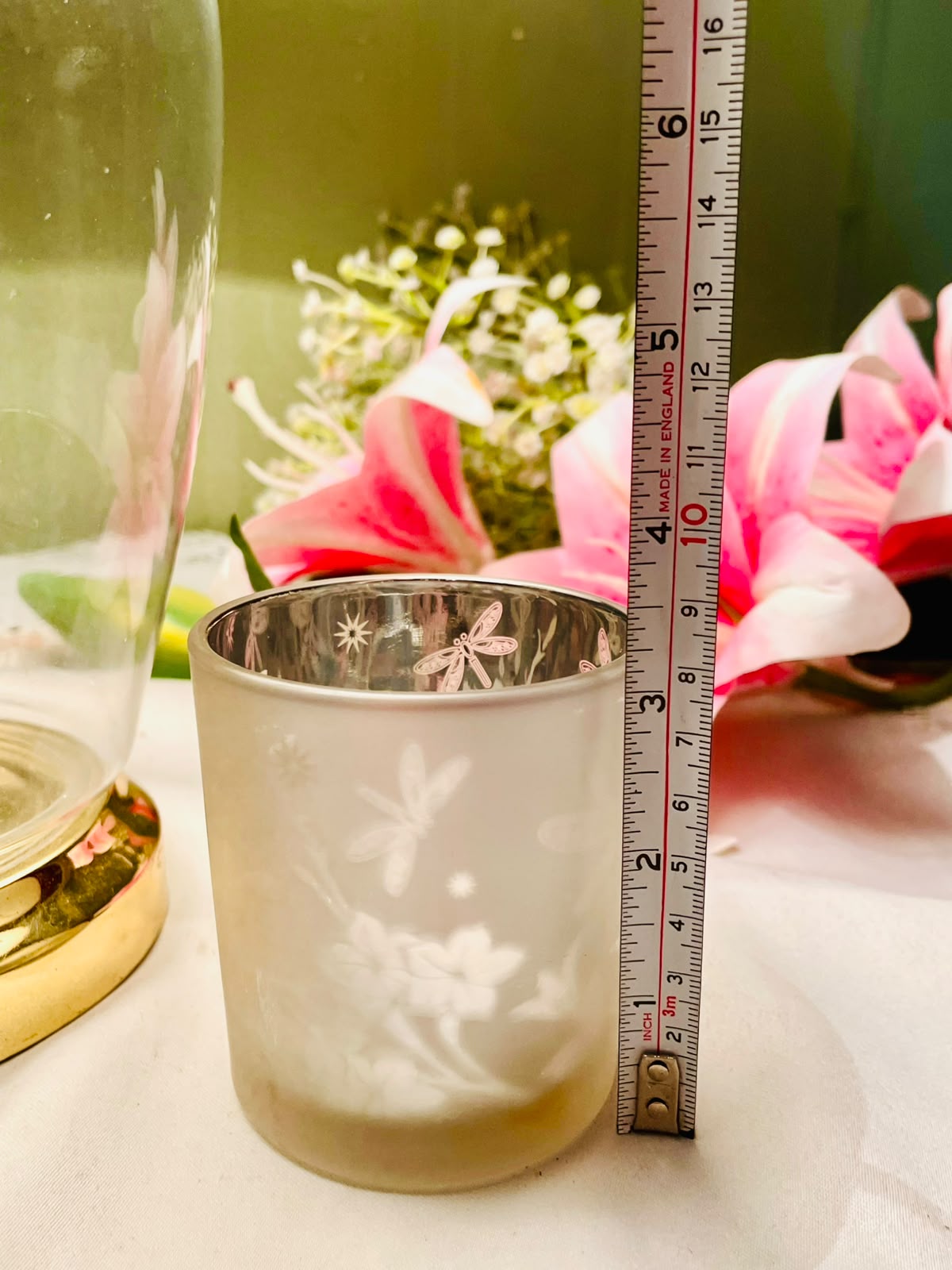 Frosted Crystal Dragonfly Candle Holder 8 cm