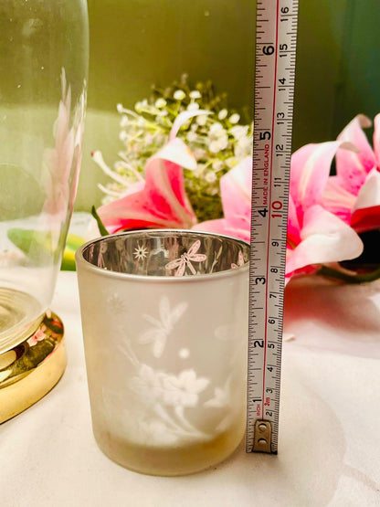 Frosted Crystal Dragonfly Candle Holder 8 cm
