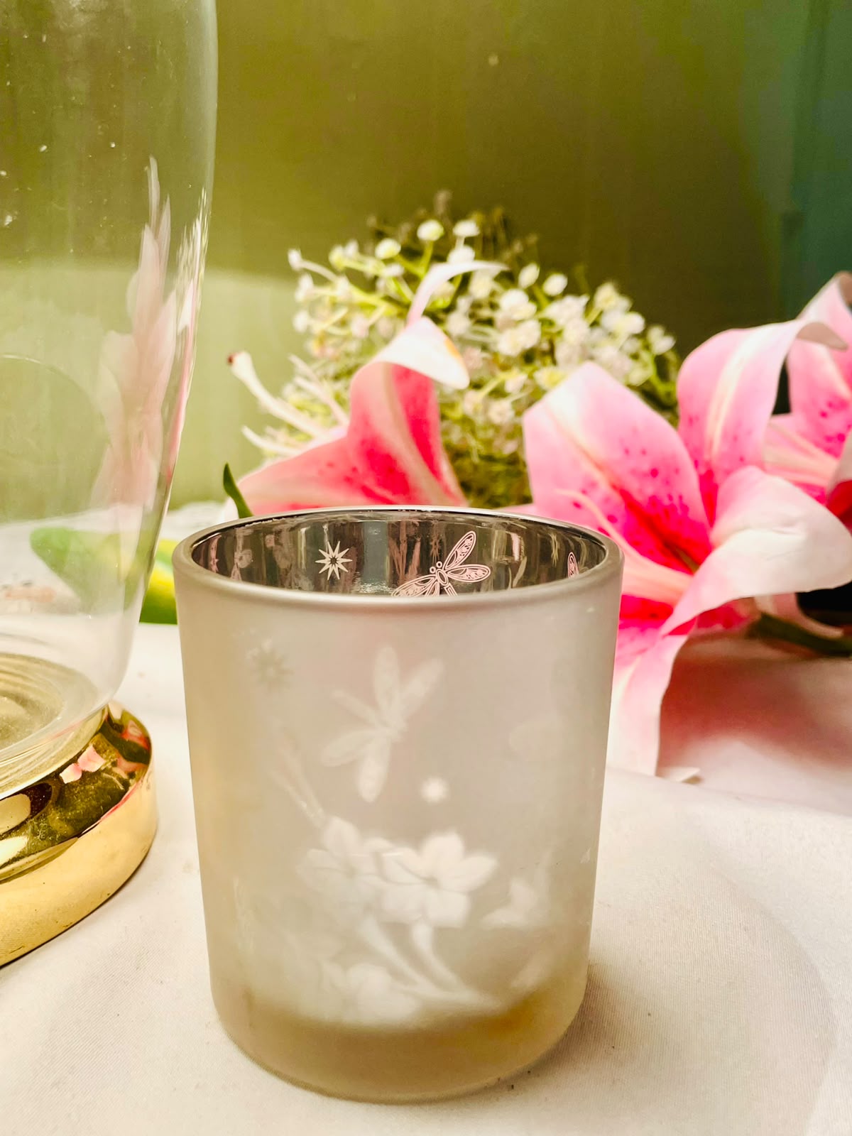 Frosted Crystal Dragonfly Candle Holder 8 cm