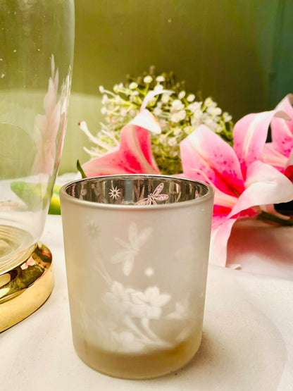 Frosted Crystal Dragonfly Candle Holder 8 cm
