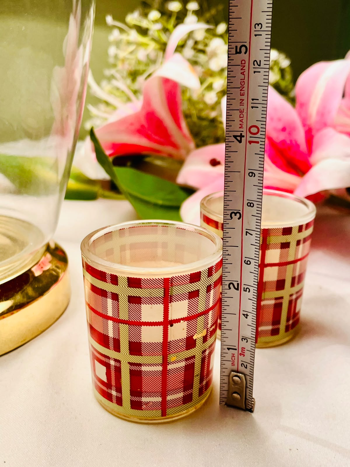 2pc Red Tartan Crystal  Scented Candle Set 7 cm