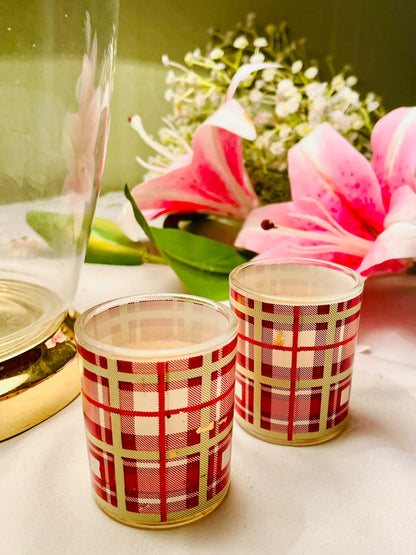 2pc Red Tartan Crystal  Scented Candle Set 7 cm