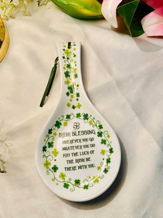 Irish Blessing Shamrock Ceramic Spoon Rest 22 cm