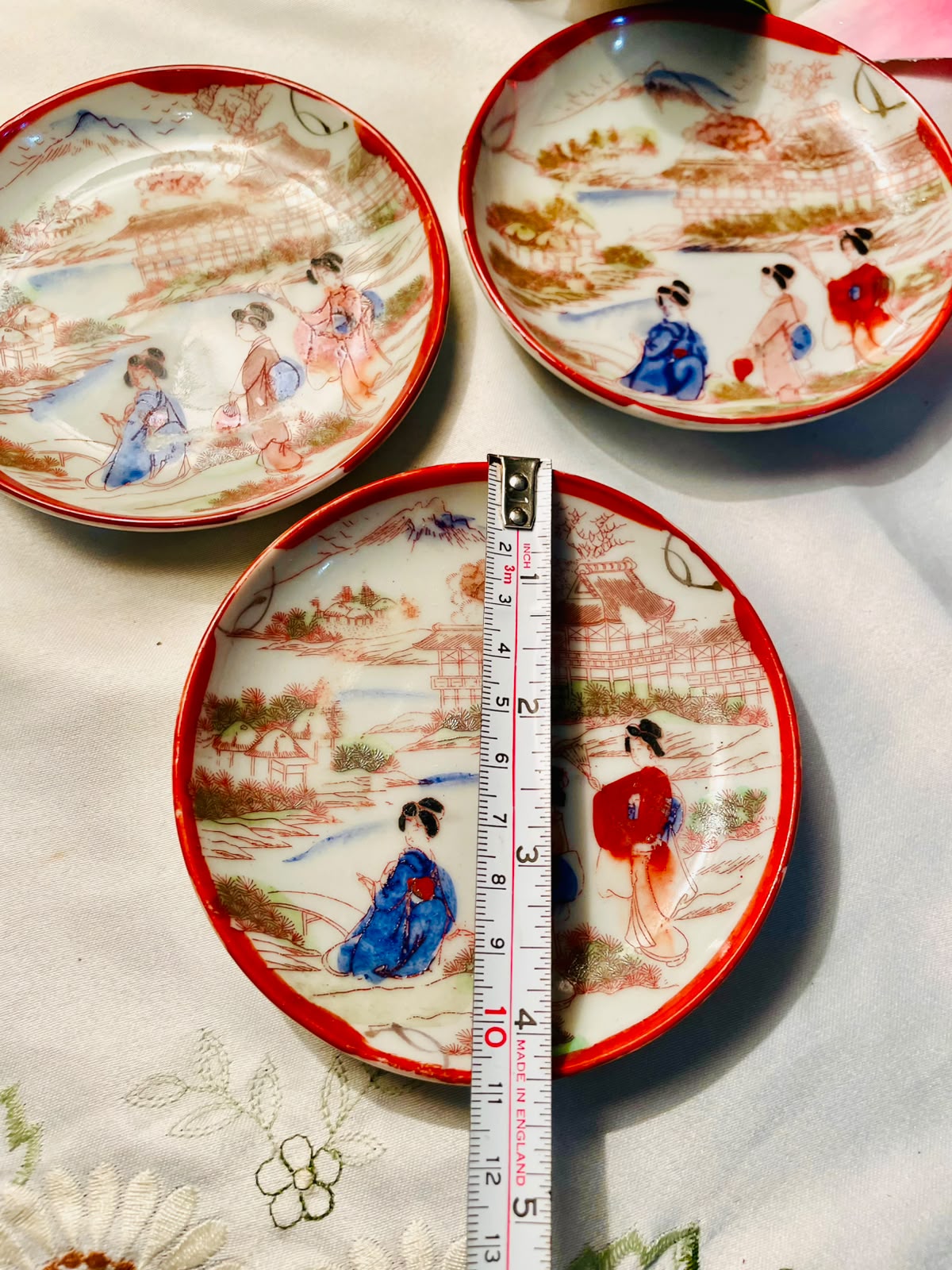 3pc Japanese Scenic Decorative Plates 4.5 Inch