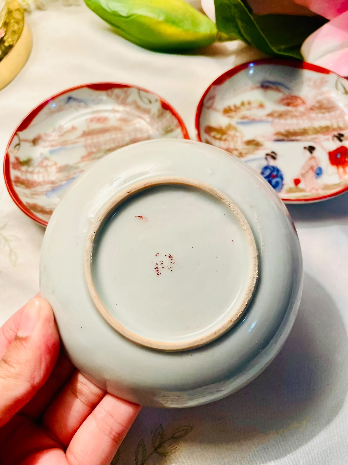 3pc Japanese Scenic Decorative Plates 4.5 Inch