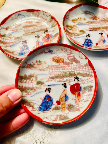 3pc Japanese Scenic Decorative Plates 4.5 Inch