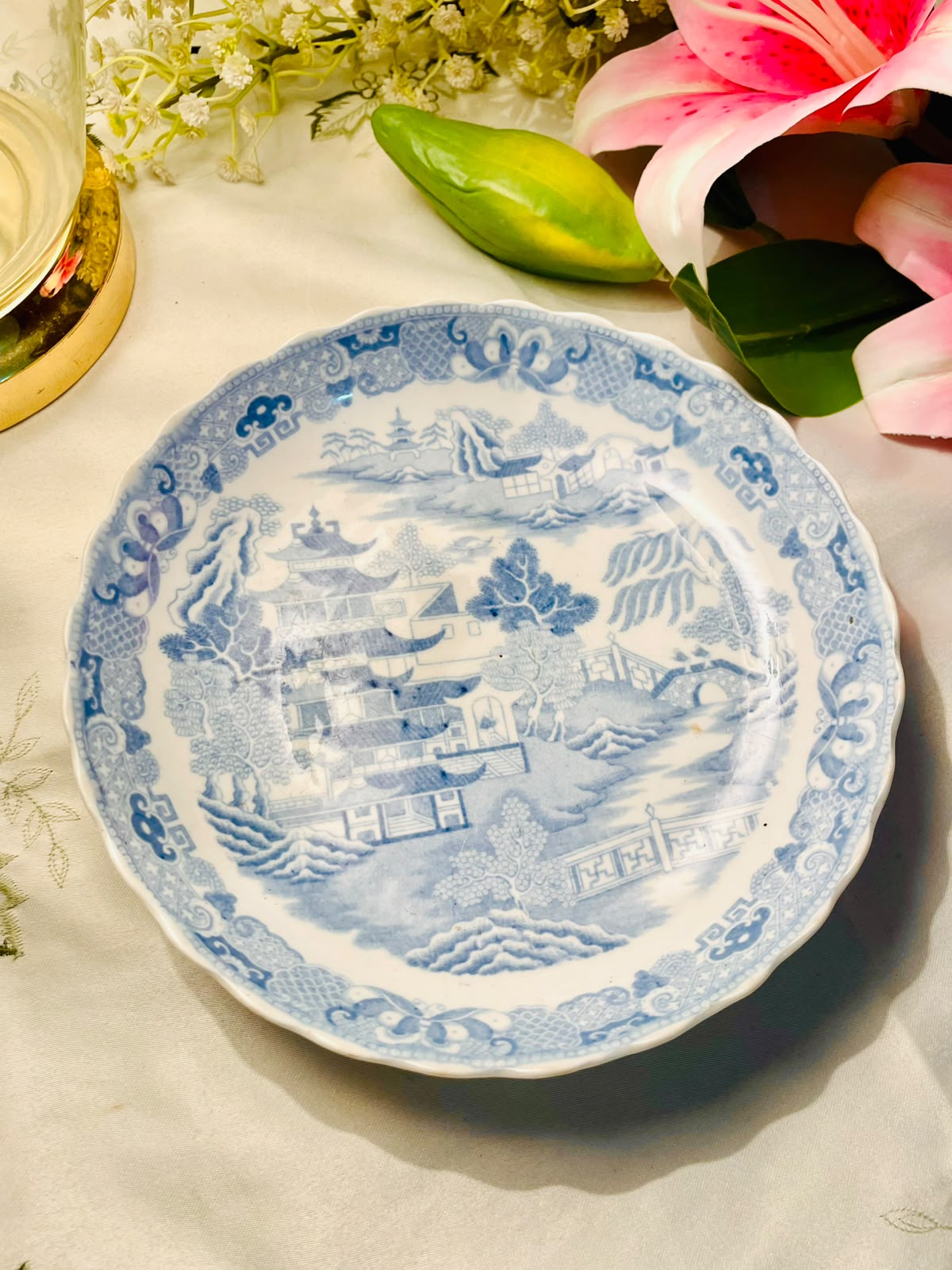 Blue & White Scenic Large Serving Bowl  8 Inch