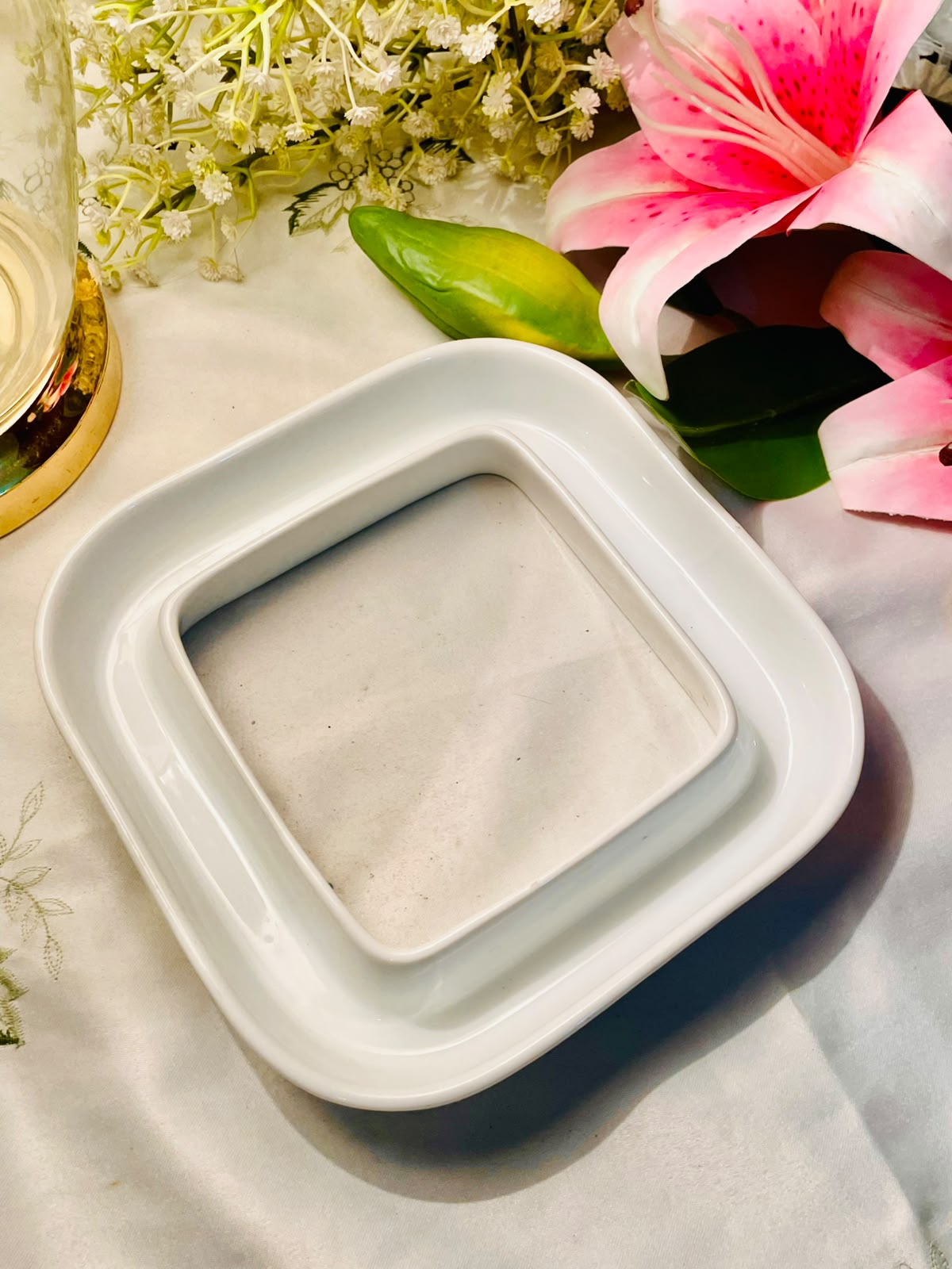 Large White Square Ceramic Serving Olive Platter 8 Inch