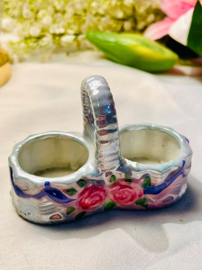 Mini Ceramic Double Pot Basket Decor – Approx. 4 Inch