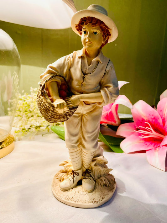Vintage Boy with Basket Decorative Figurine – 9 Inch ( Rare Find)
