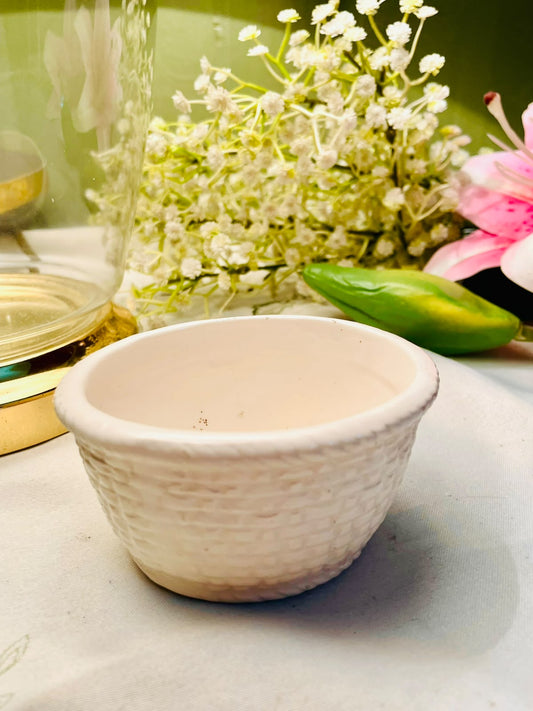 White Textured Ceramic Mini Basket – 3.5 Inch