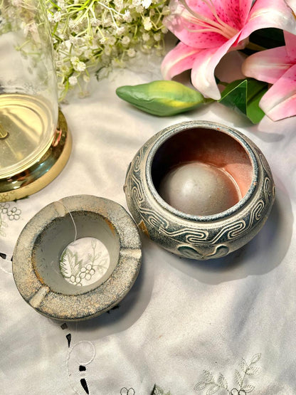 Hand Painting Decorative Ceramic Ashtray with Floral Relief 8 cm