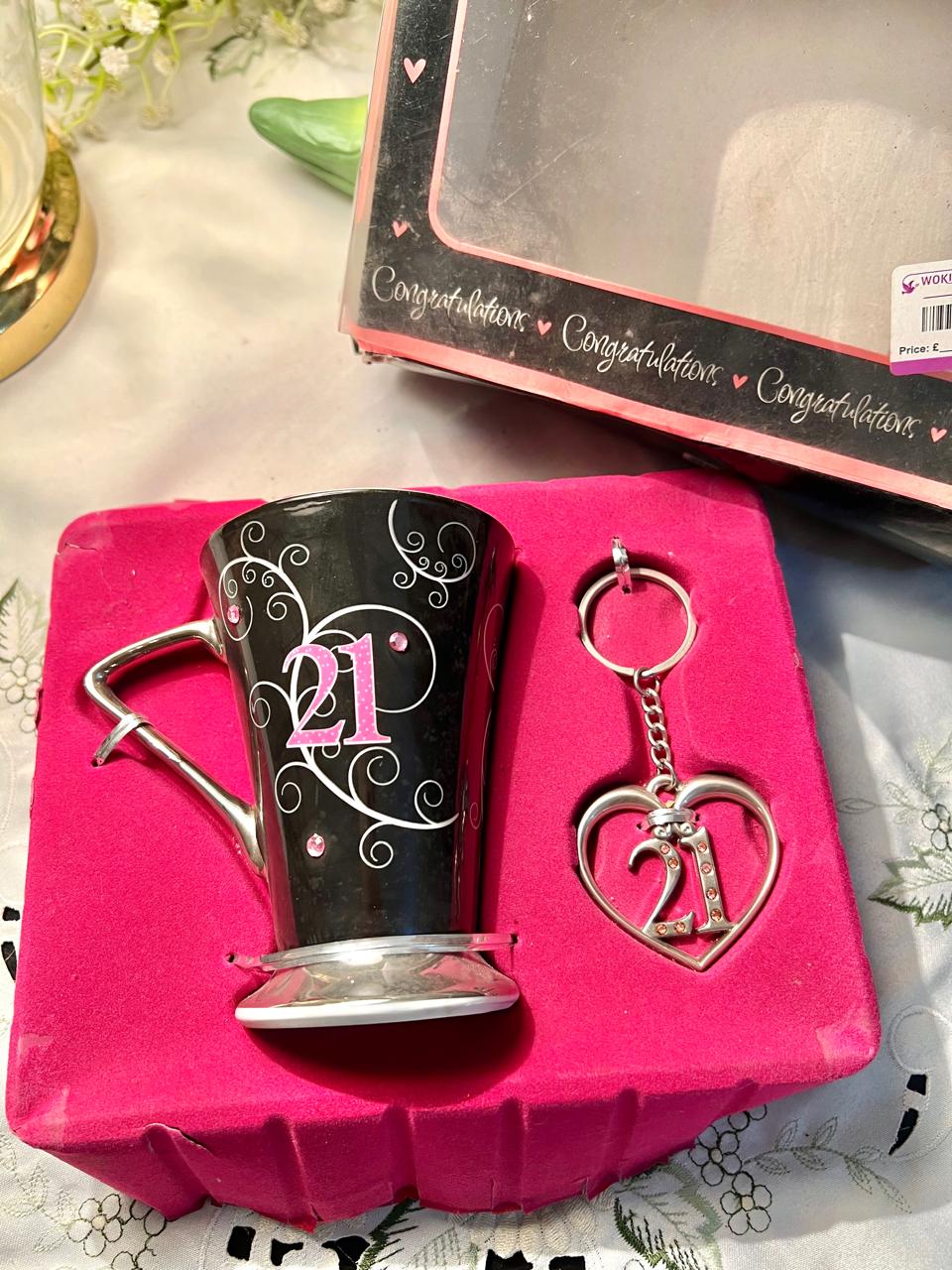 21st Birthday Mug & Heart Keyring Gift Set 3-Piece