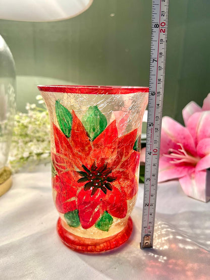 Red Poinsettia Crackle Crystal Vase 15 cm