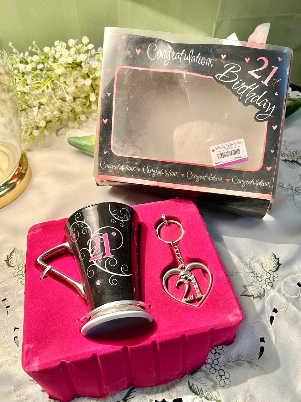 21st Birthday Mug & Heart Keyring Gift Set 3-Piece