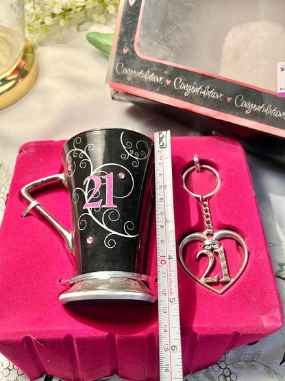 21st Birthday Mug & Heart Keyring Gift Set 3-Piece