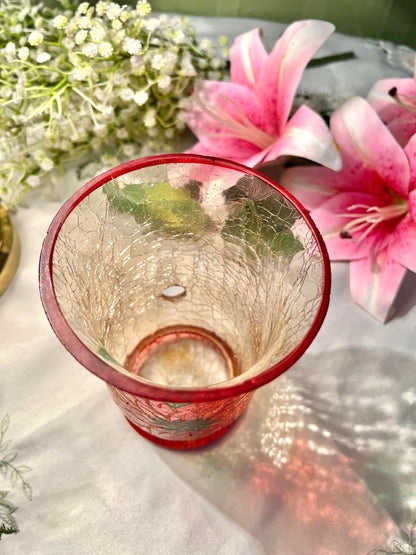Red Poinsettia Crackle Crystal Vase 15 cm
