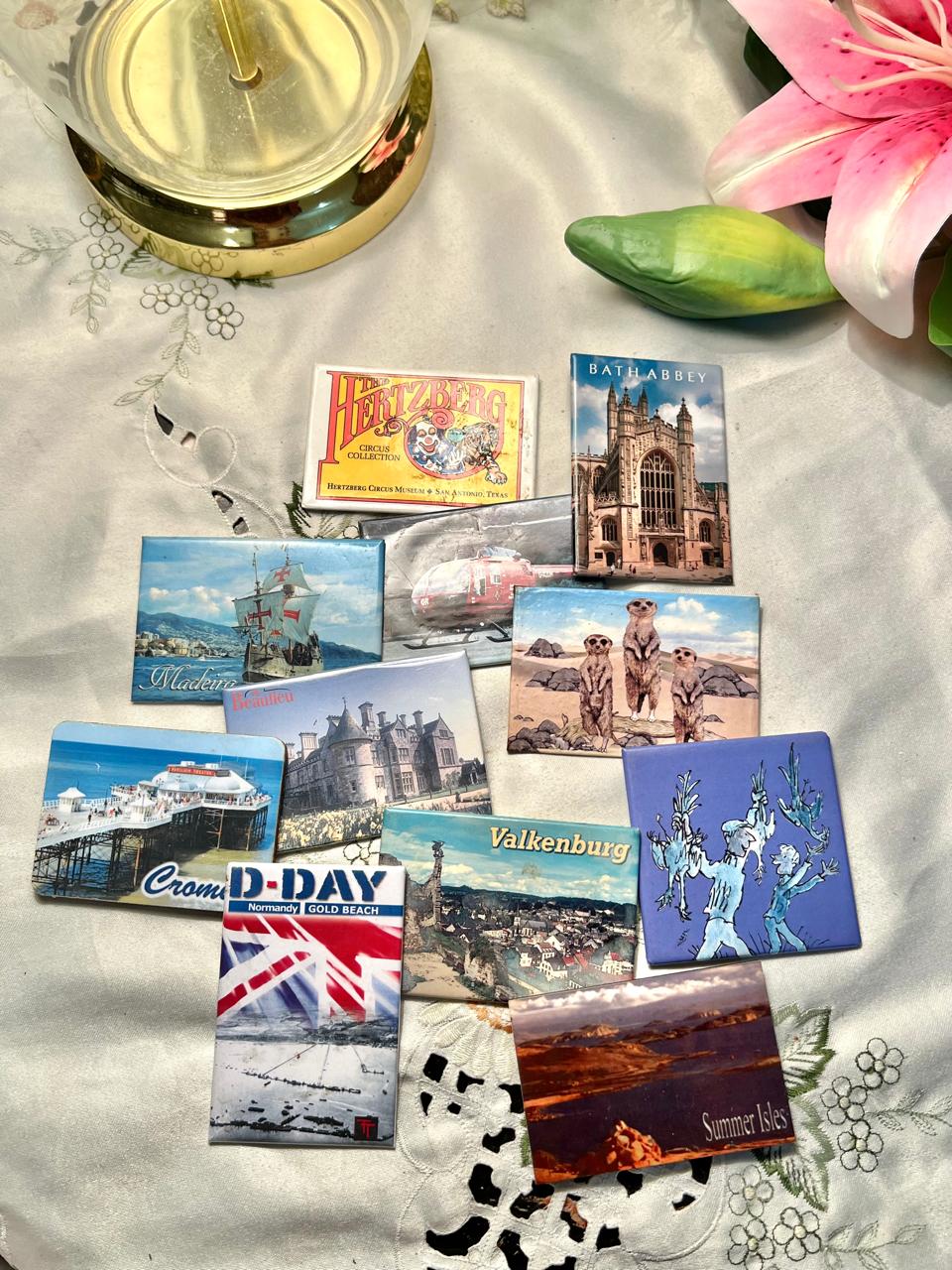 Vintage Travel Souvenir Fridge Magnets Set – 11 Pieces
