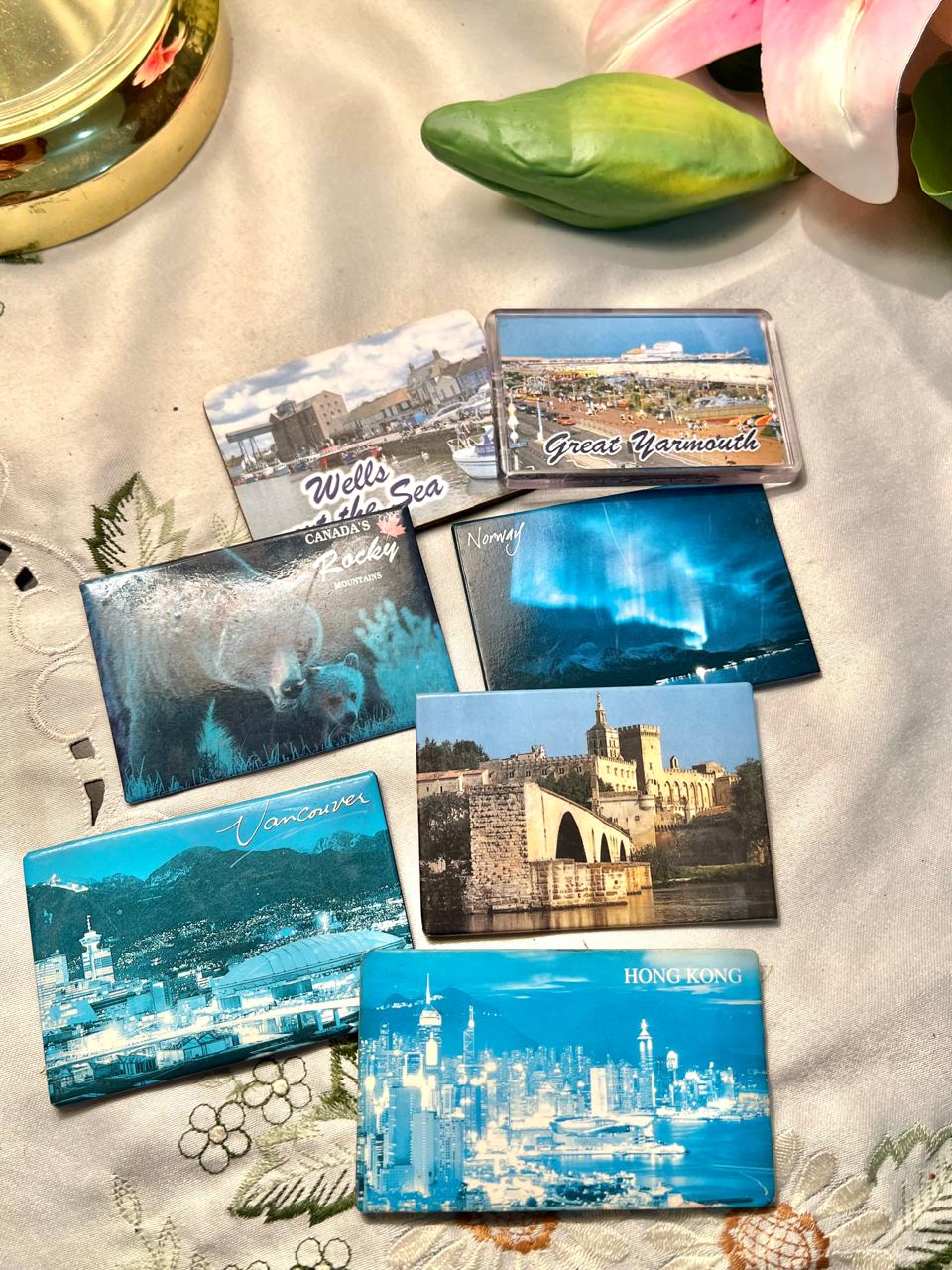 Vintage Travel Souvenir Fridge Magnets Set – 7 Pieces