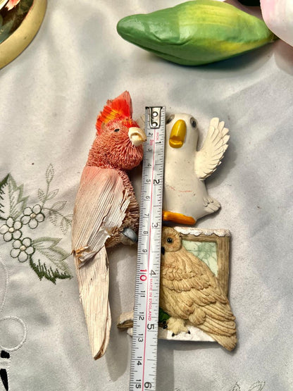 Vintage Bird Fridge Magnets Set of 3 – Parrot, Owl & Bird