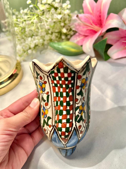 Vintage Hand Painting Floral Ceramic Wall Pocket Vase, Multicolour, 5 in