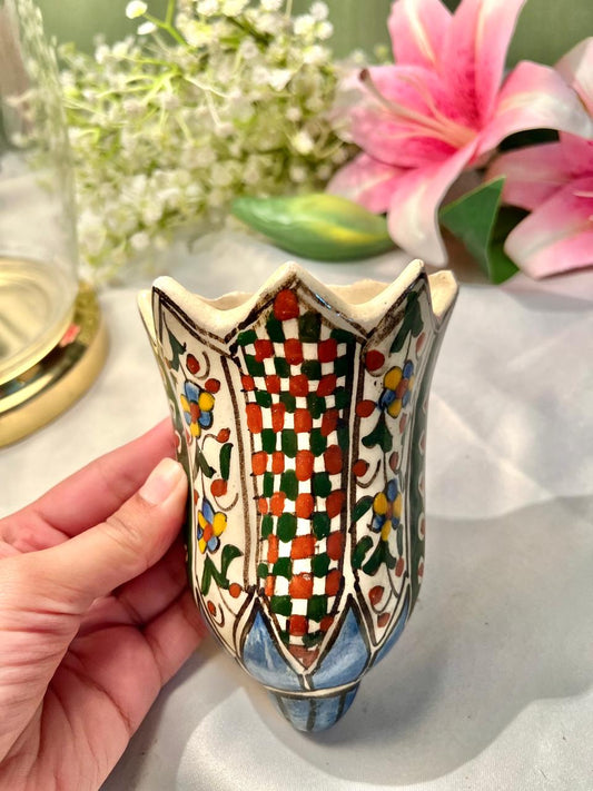 Vintage Hand Painting Floral Ceramic Wall Pocket Vase, Multicolour, 5 in