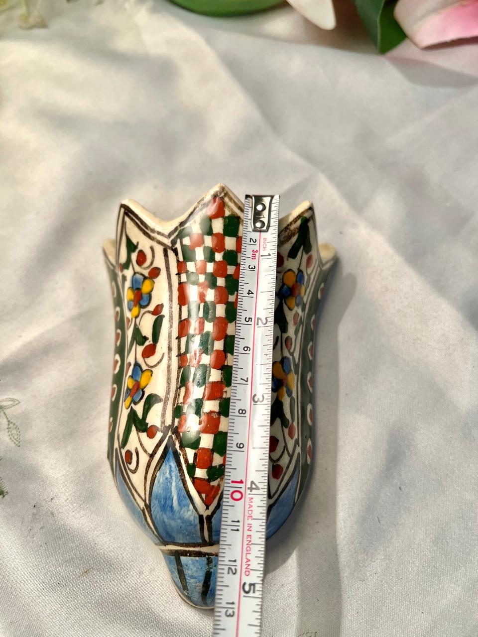 Vintage Hand Painting Floral Ceramic Wall Pocket Vase, Multicolour, 5 in