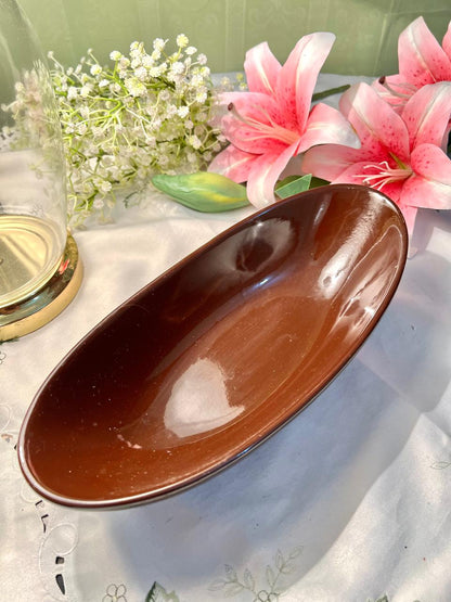 Vintage Brown Oval Large Serving Bowl, 12 in