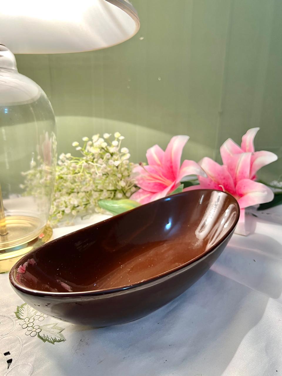 Vintage Brown Oval Large Serving Bowl, 12 in