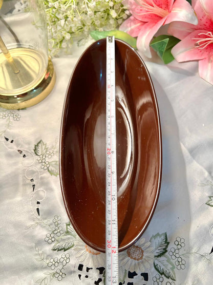 Vintage Brown Oval Large Serving Bowl, 12 in