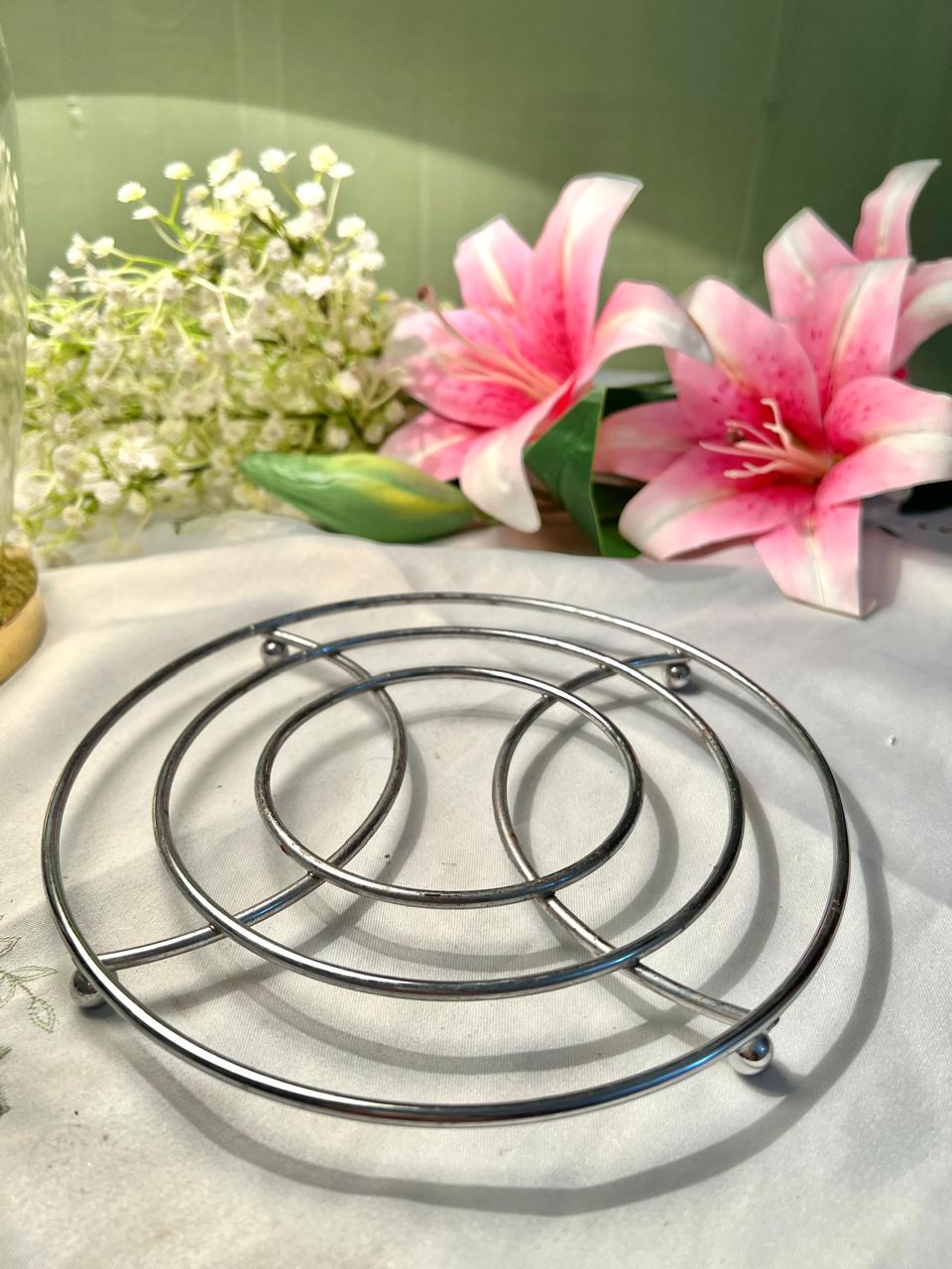 Vintage Silver-Tone Metal Trivet Pot Stand, 8 in