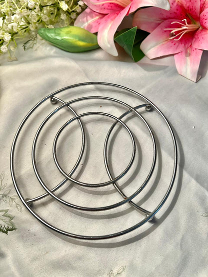 Vintage Silver-Tone Metal Trivet Pot Stand, 8 in