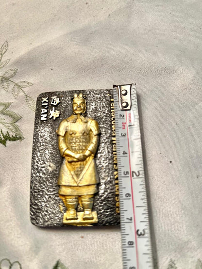 Xi’an Terracotta Warrior Souvenir Relief Magnet , Gold Tone, 3 in