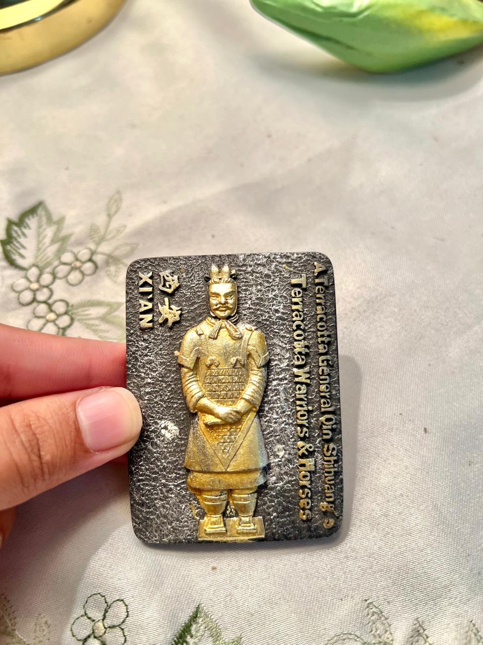 Xi’an Terracotta Warrior Souvenir Relief Magnet , Gold Tone, 3 in