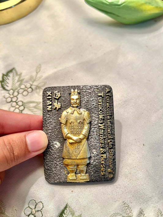 Xi’an Terracotta Warrior Souvenir Relief Magnet , Gold Tone, 3 in