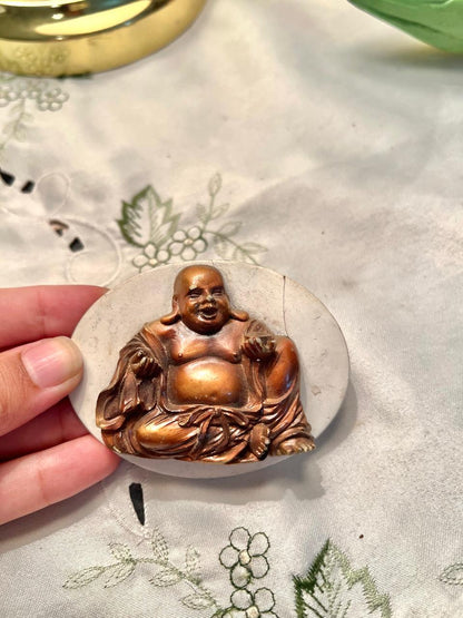Laughing Buddha Souvenir Fridge Magnet, Bronze Tone, 3.5 in