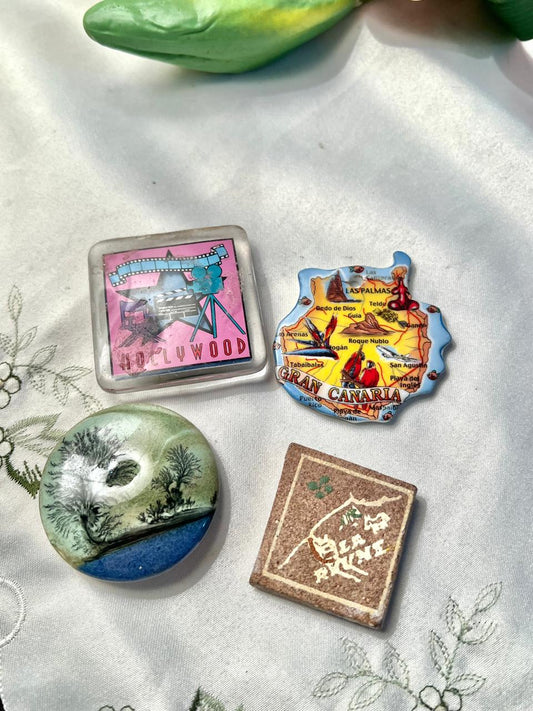 Set of 4 Vintage Travel Souvenir Magnets – Assorted Designs