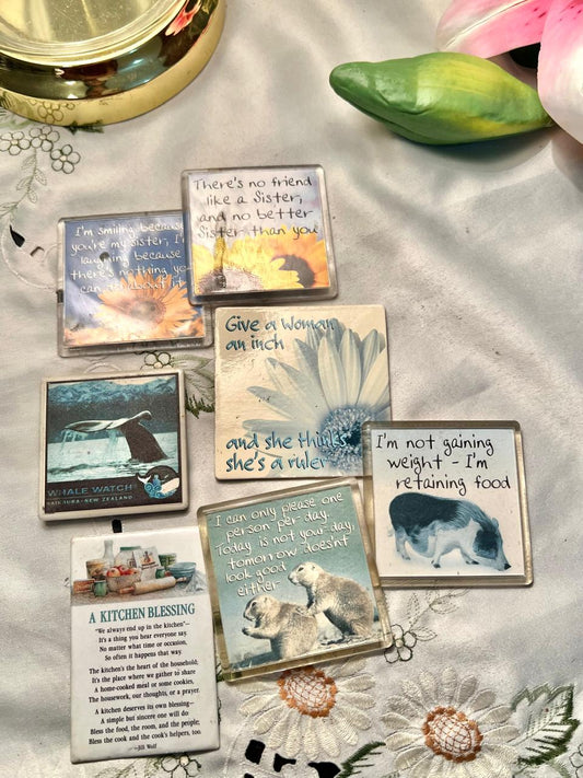 Assorted Quote & Travel Fridge Magnets – Set of 7