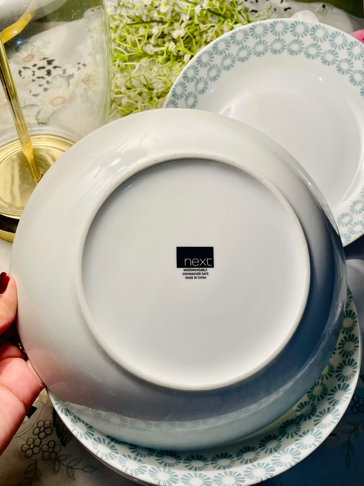 NEXT Blue Geometric Rim Large Pasta Bowl – ( Each) , 9.5"