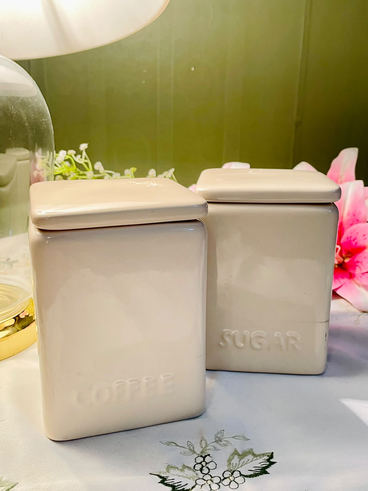 Vintage Ceramic Coffee & Sugar Canister Set with Lids