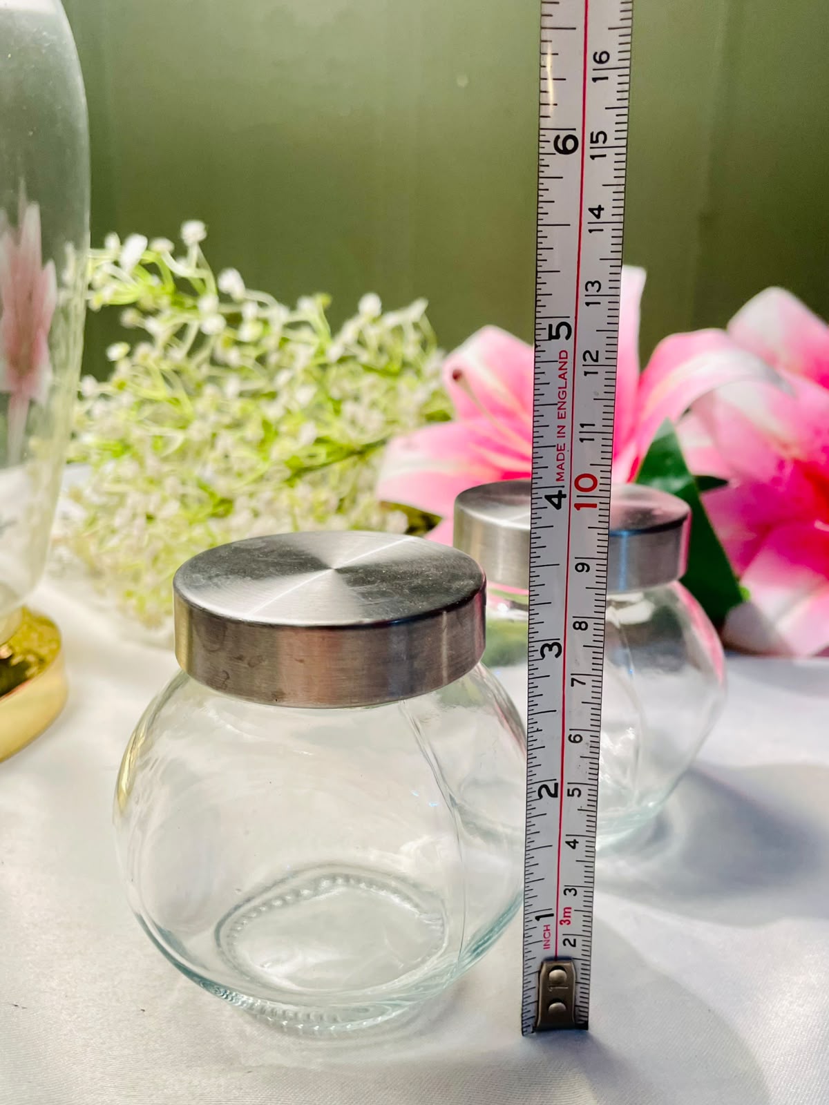 Set of 2 Clear Crystal Storage Jars with Metal Lids 10cm