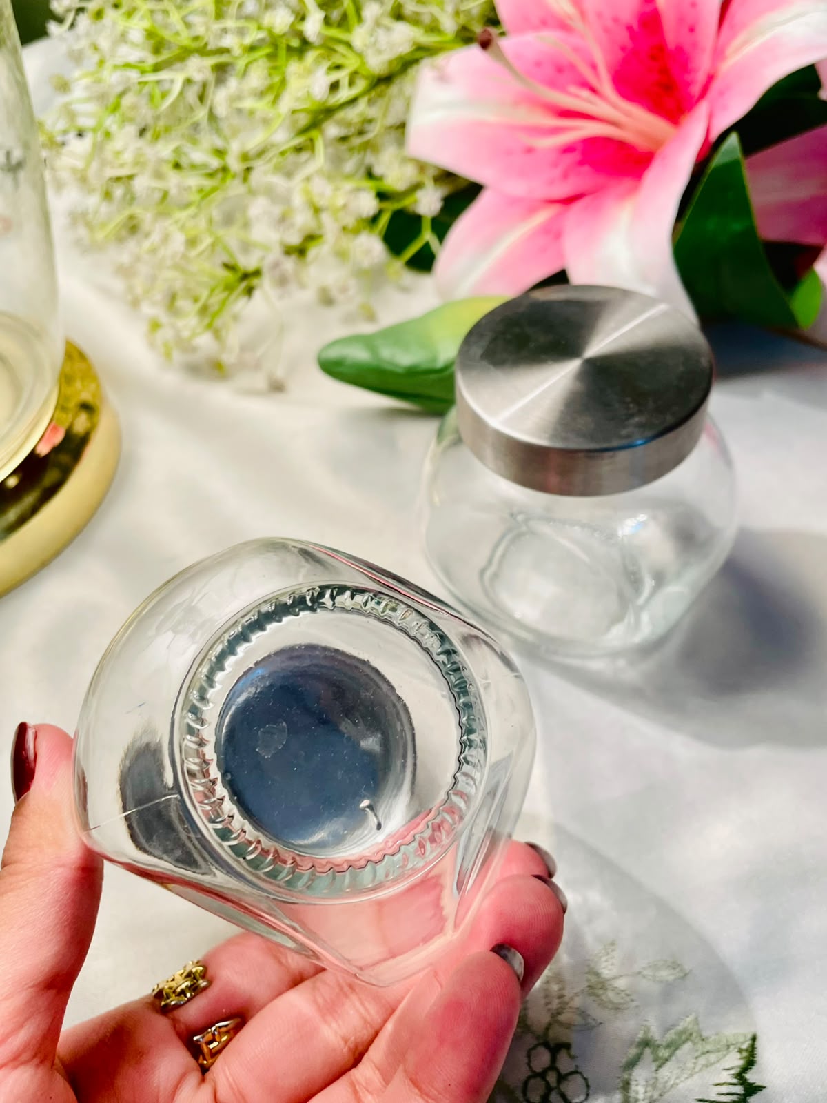 Set of 2 Clear Crystal Storage Jars with Metal Lids 10cm