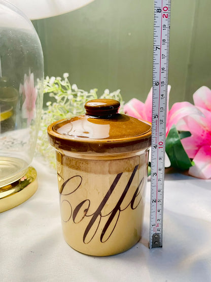 Vintage Brown & Cream Coffee Storage Jar with Lid Approx. 13cm