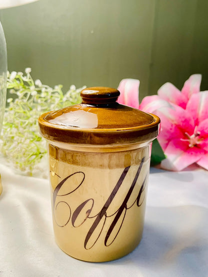 Vintage Brown & Cream Coffee Storage Jar with Lid Approx. 13cm