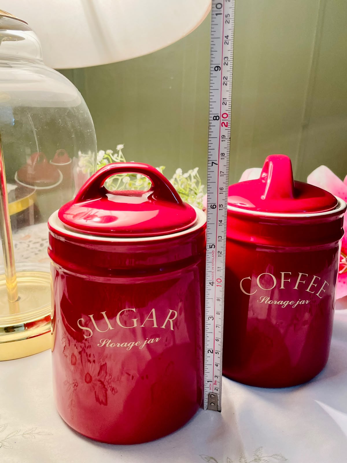 Homebase Red Sugar & Coffee Storage Jars Set of 2, 14cm
