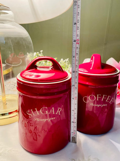 Homebase Red Sugar & Coffee Storage Jars Set of 2, 14cm